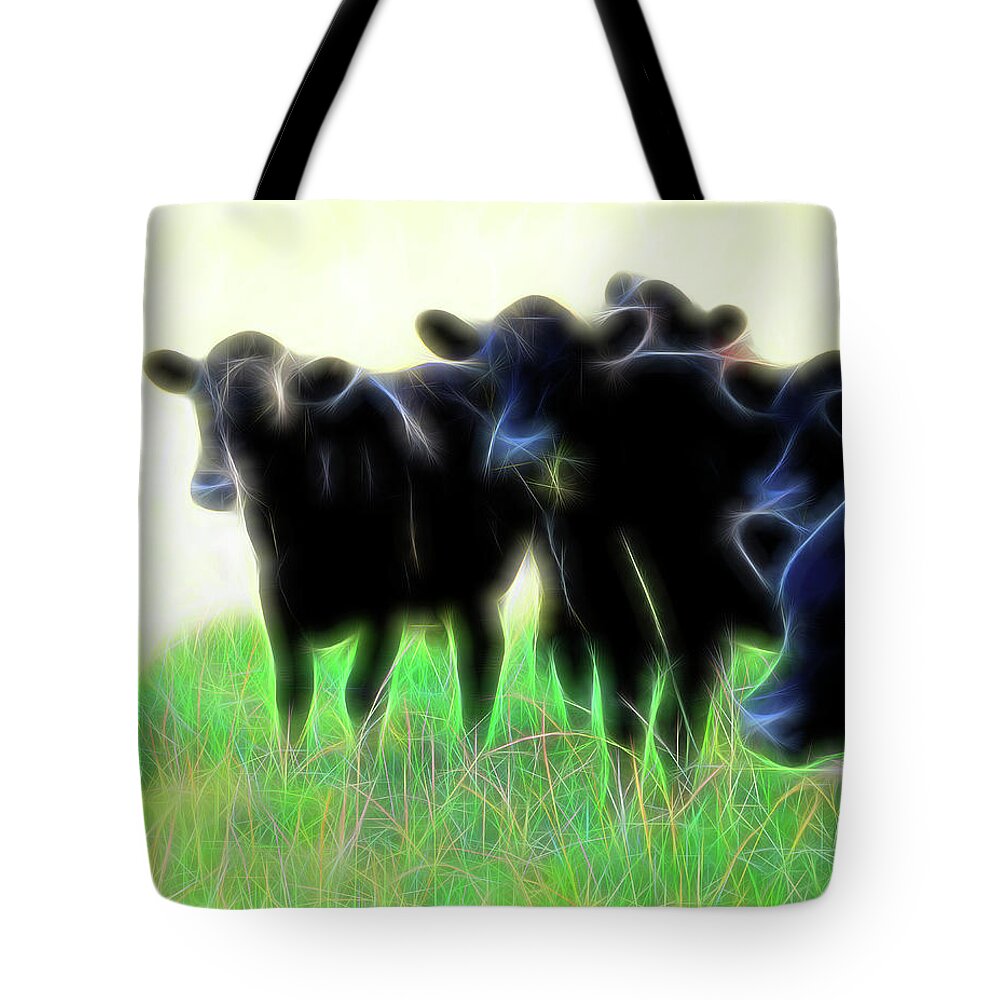 Cow Tote Bag featuring the photograph Electric Cows by Ann Powell