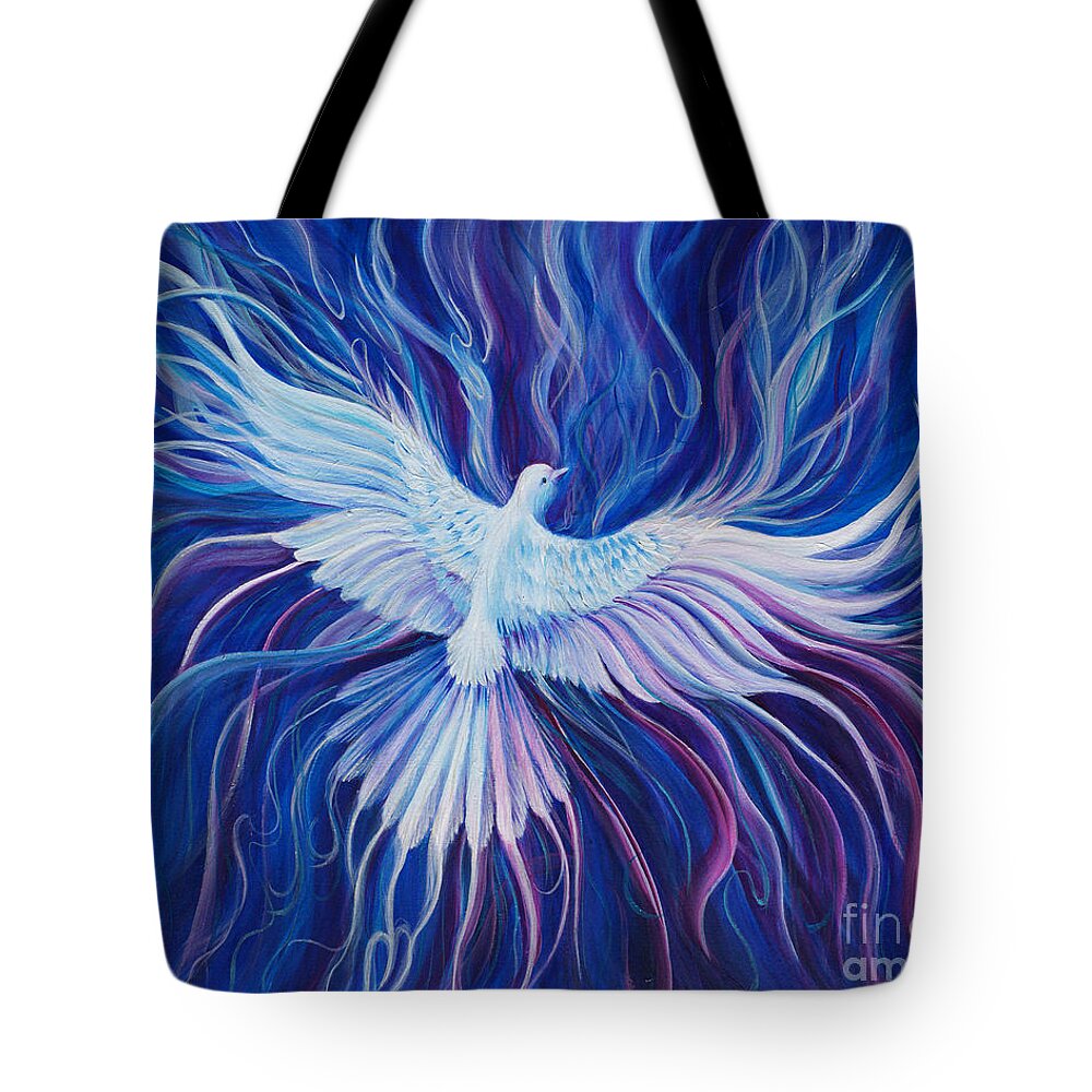 Holy Spirit Tote Bag featuring the painting Eperchomai by Nancy Cupp