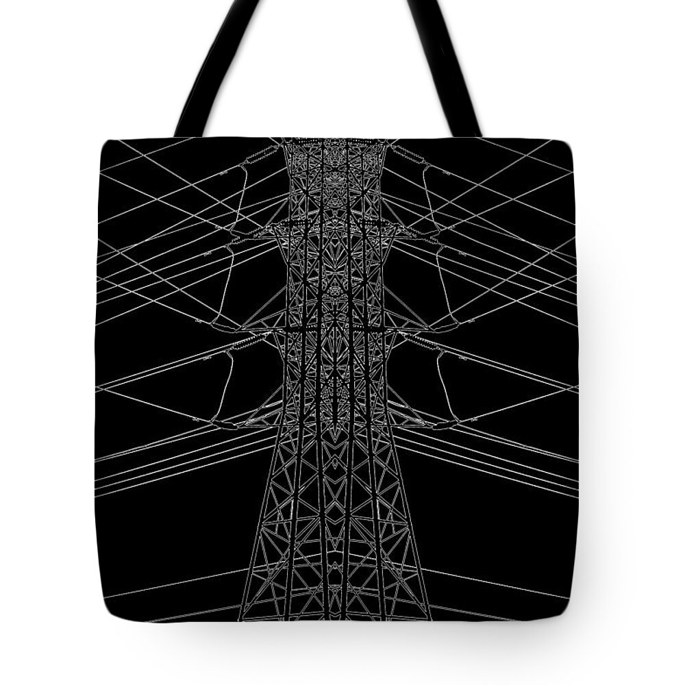 Electric Tote Bag featuring the mixed media Electric Grid by Beverly Shelby