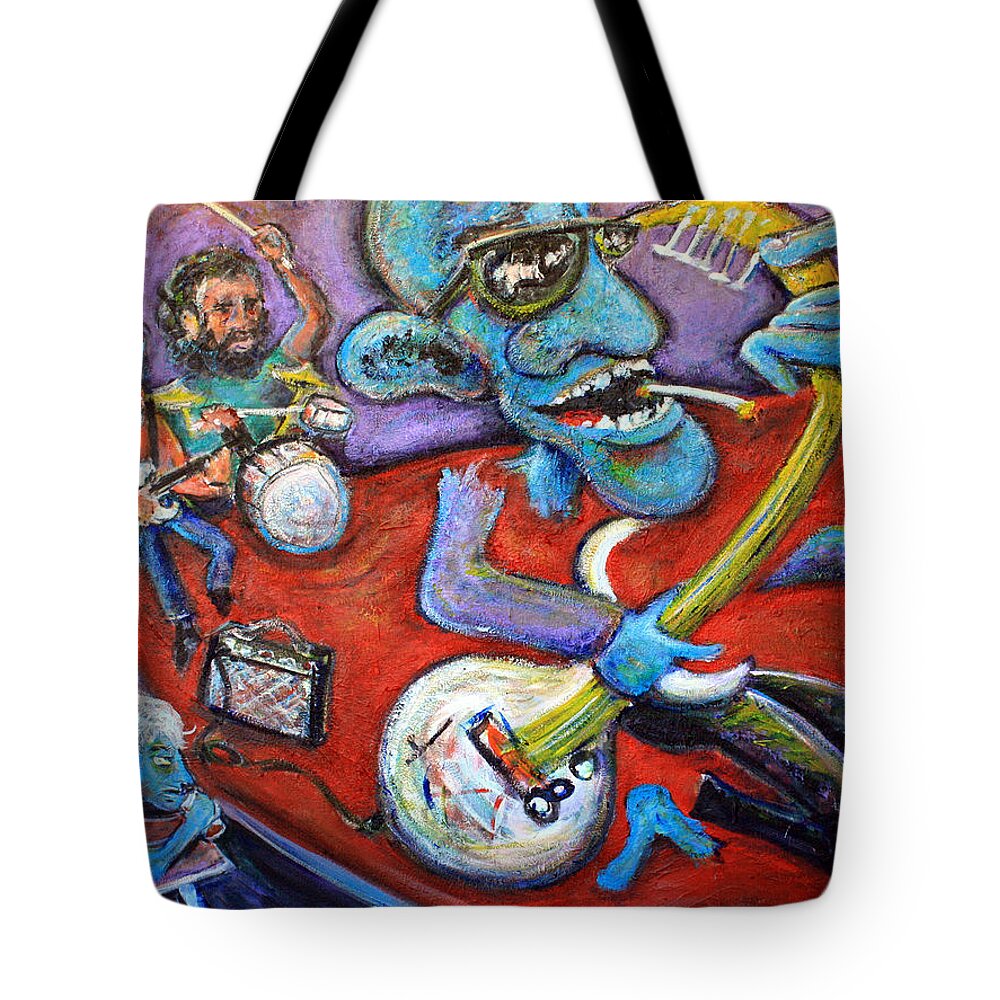 Jazz Music Art The Blues Musician Paintings Tote Bag featuring the painting Electric Heartache by Jason Gluskin
