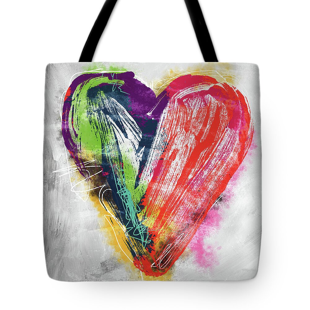 Heart Tote Bag featuring the mixed media Electric Love- Expressionist Art by Linda Woods by Linda Woods