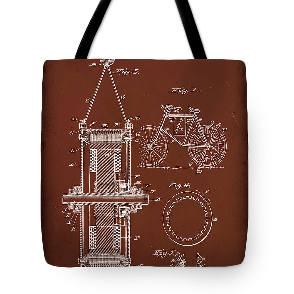 Patent Tote Bag featuring the mixed media Electrical Bicycle Patent Drawing 1a by Brian Reaves