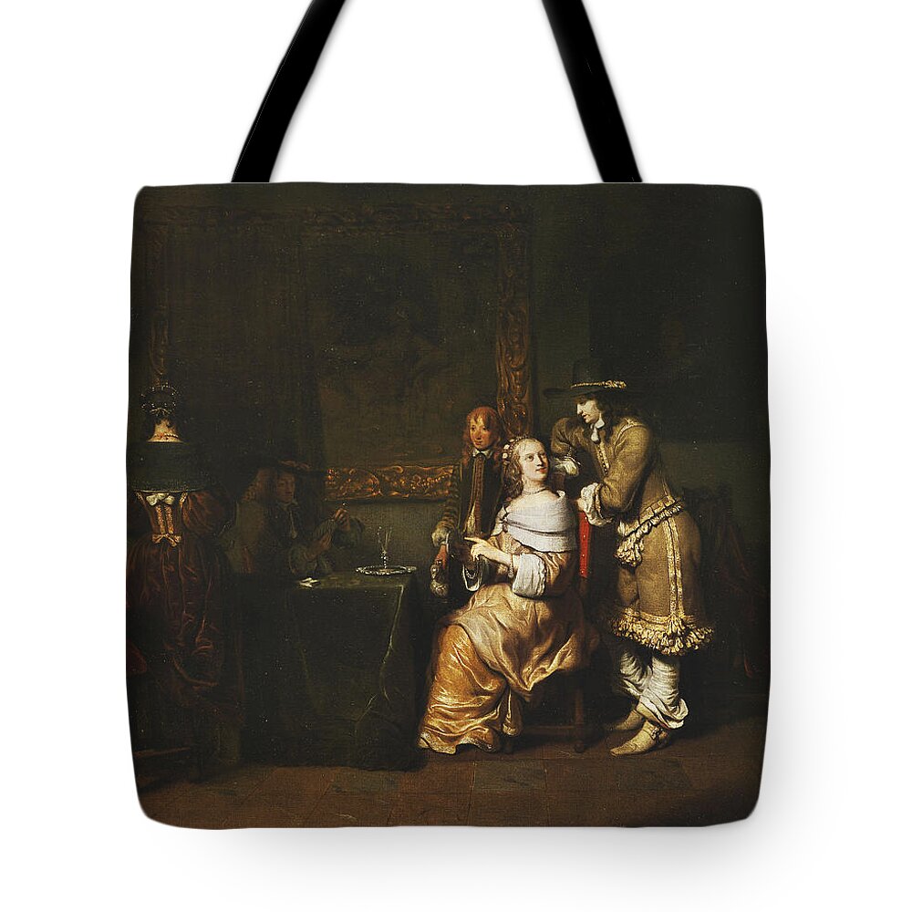 Dutch Tote Bag featuring the painting Elegant Company Playing Cards in an Interior by Gerbrandt van den Eeckhout