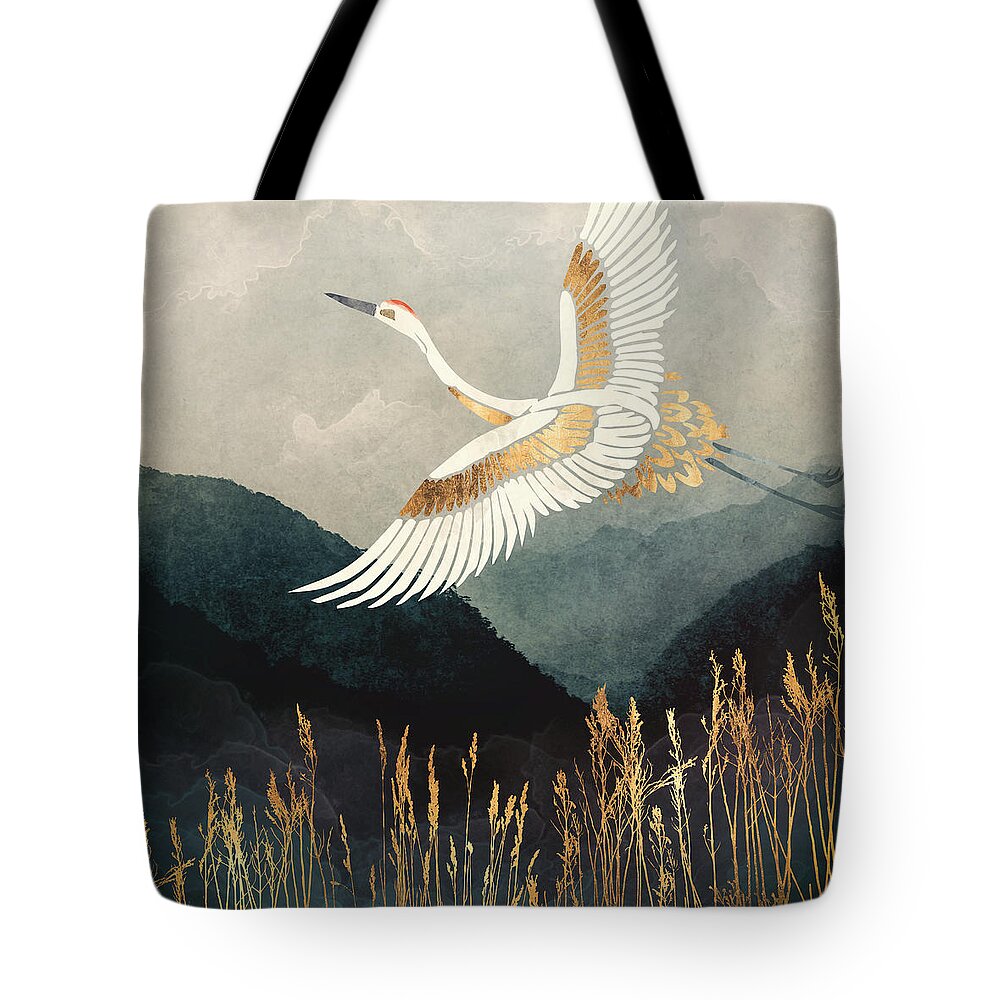 Crane Tote Bag featuring the digital art Elegant Flight by Spacefrog Designs