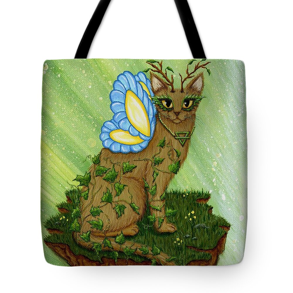 Elemental Tote Bag featuring the painting Elemental Earth Fairy Cat by Carrie Hawks