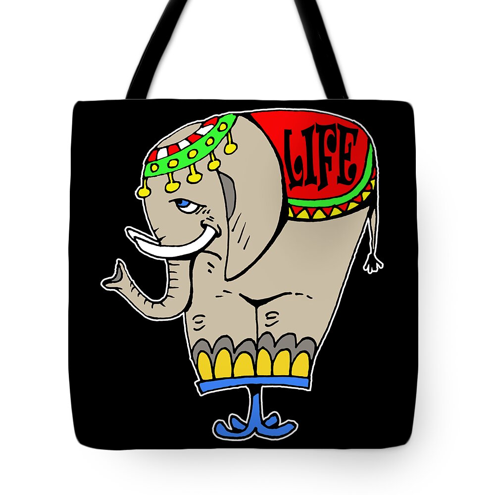 Elephant Tote Bag featuring the drawing Elephant Life by Piotr Dulski