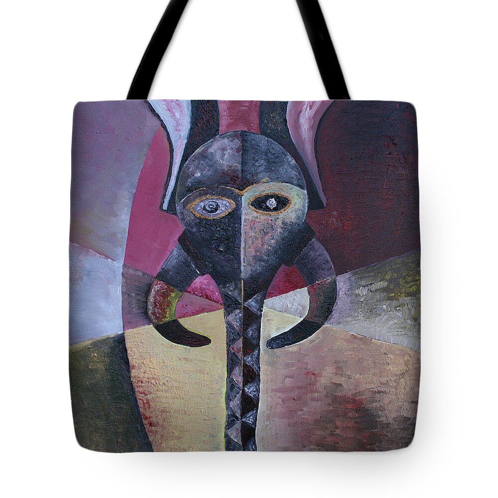 Elephant Mask Tote Bag featuring the painting Elephant Mask by Obi-Tabot Tabe