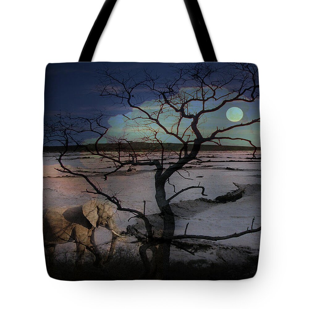 Photography Tote Bag featuring the photograph Elephant moon by Sue Masterson