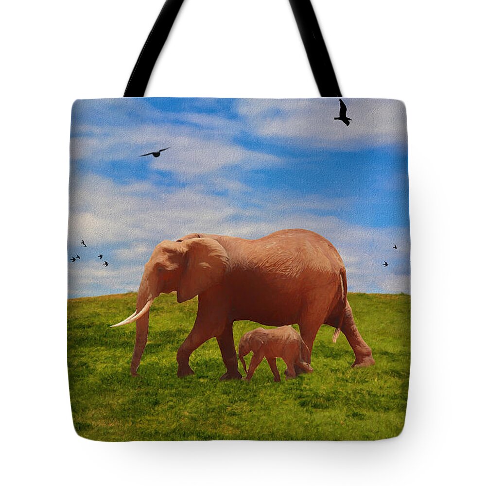 Elephant Tote Bag featuring the painting Elephant Walk - Painting by Ericamaxine Price