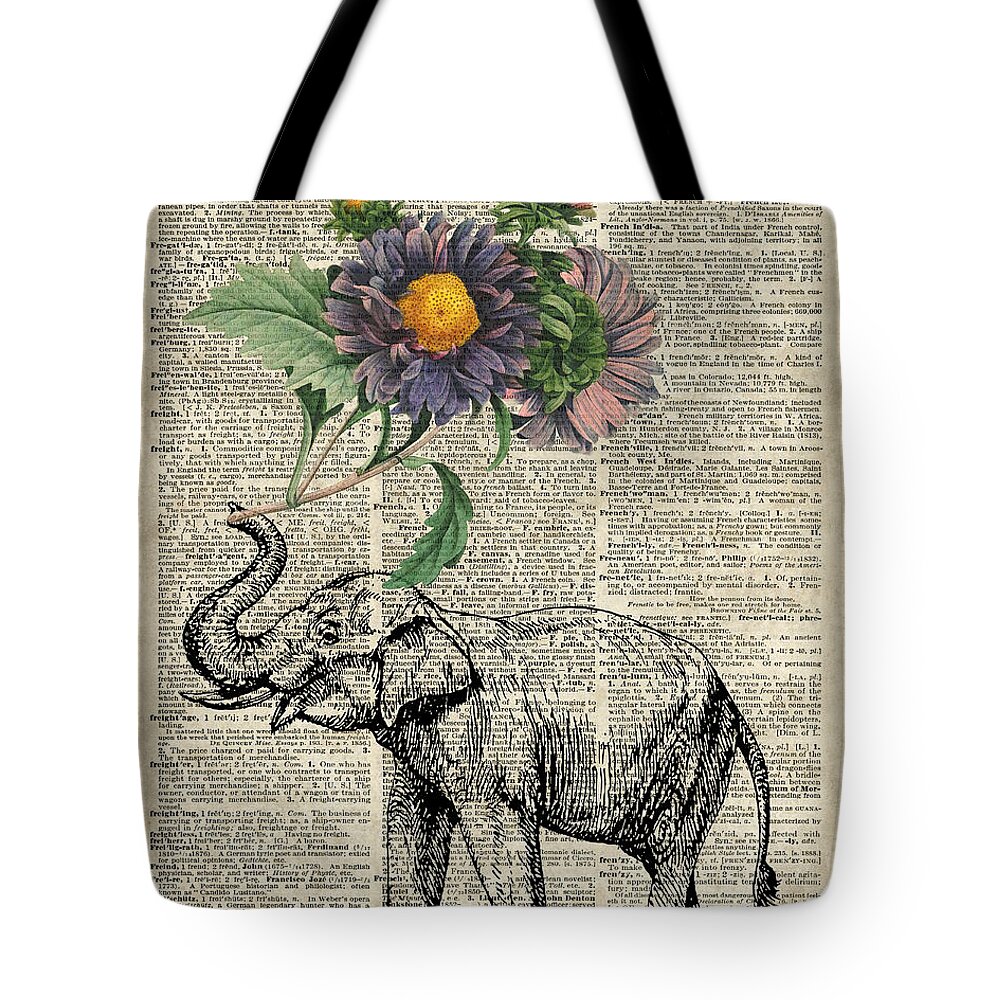 Elephant Tote Bag featuring the digital art Elephant with flowers by Anna W
