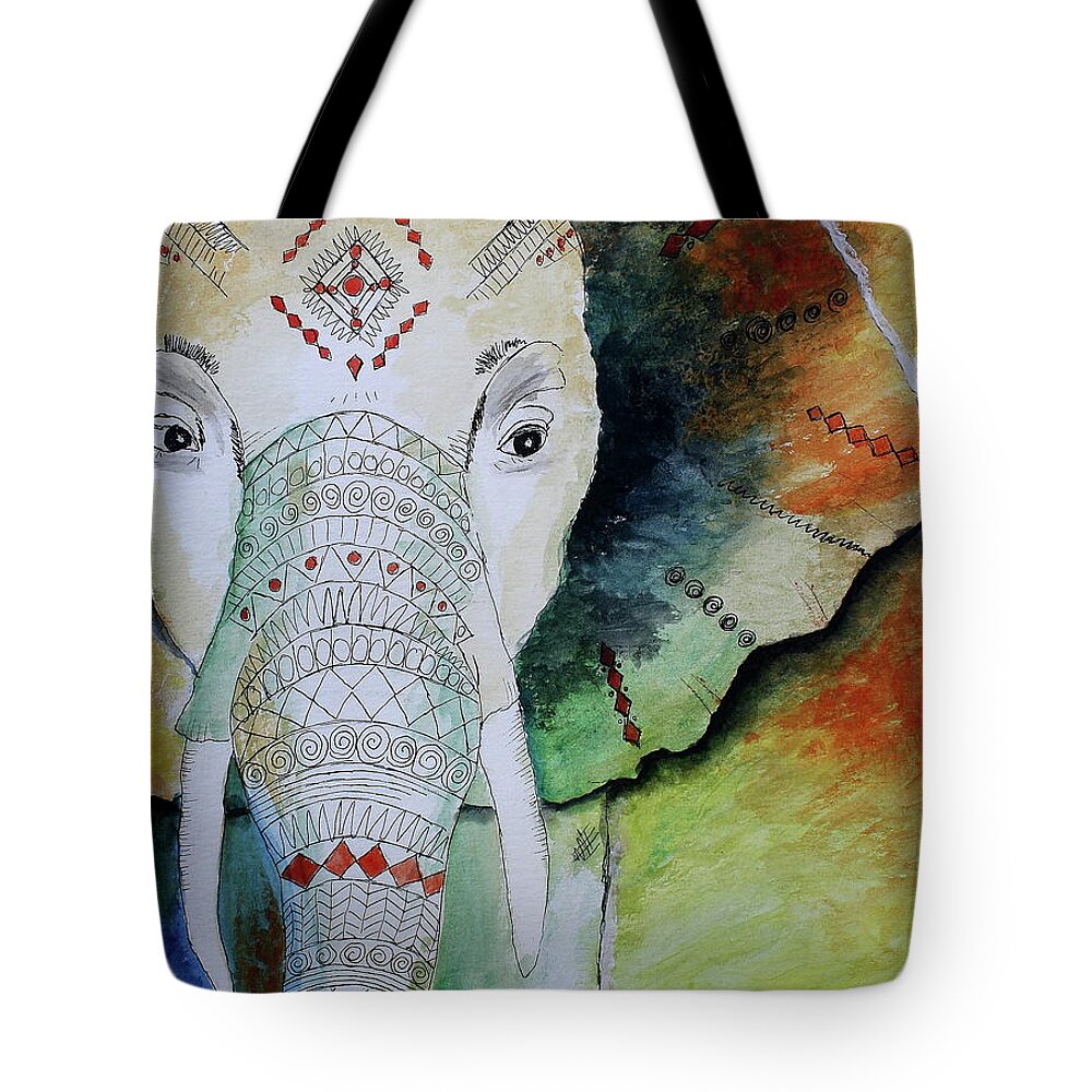 Elephant Tote Bag featuring the painting Elephantastic by Barbara Teller