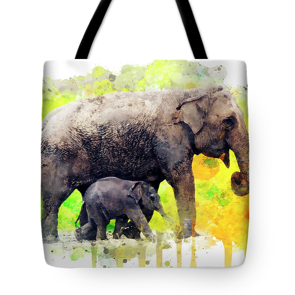 Elephant Tote Bag featuring the painting Watercolor Elephants by Zuzi 's