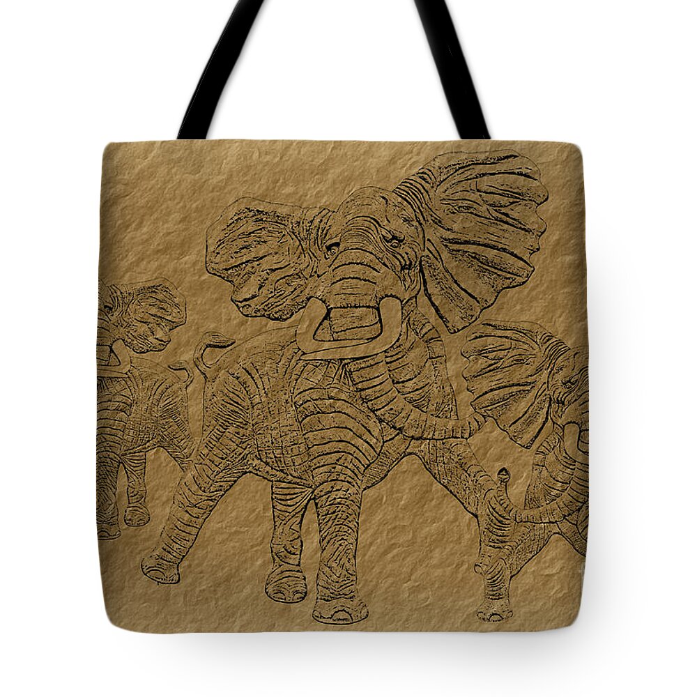 Elephant Tote Bag featuring the digital art Elephants Three by Tim Hightower