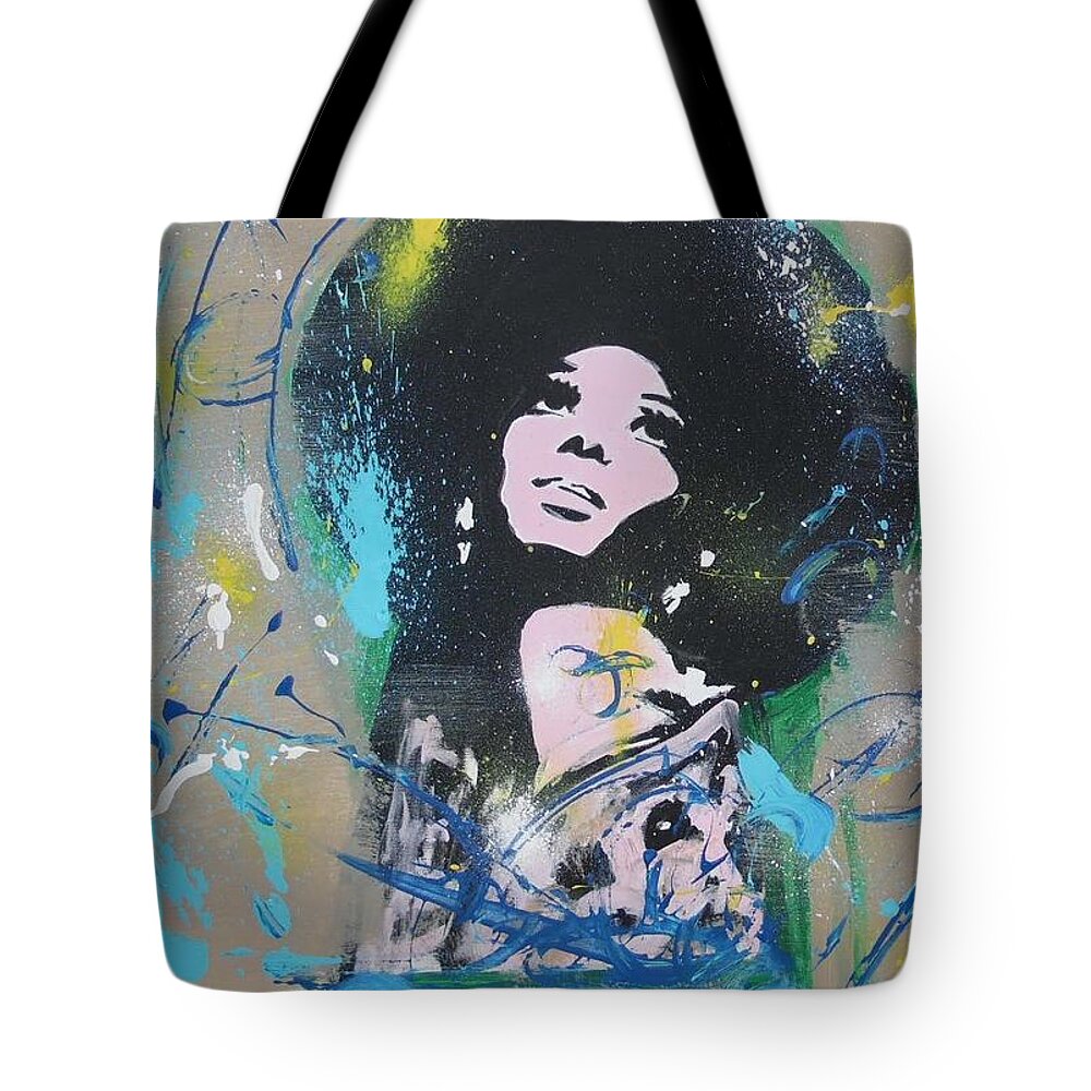 Diana Ross Tote Bag featuring the painting Eletric Ross by Antonio Moore