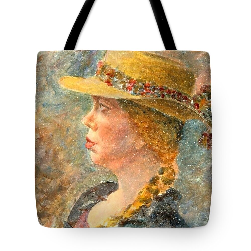 Portrait Tote Bag featuring the painting Elizabeth by Claire Gagnon