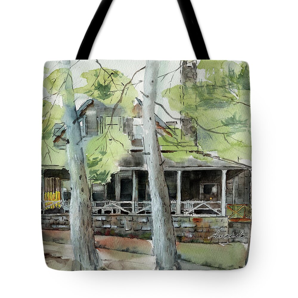 Elk Lake Tote Bag featuring the painting Elk Lake Lodge by Amanda Amend