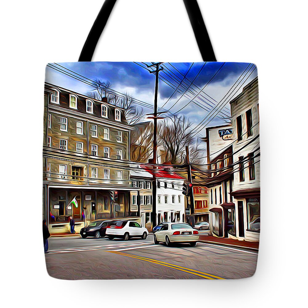 Ellicott Tote Bag featuring the digital art Ellicott City Streets by Stephen Younts