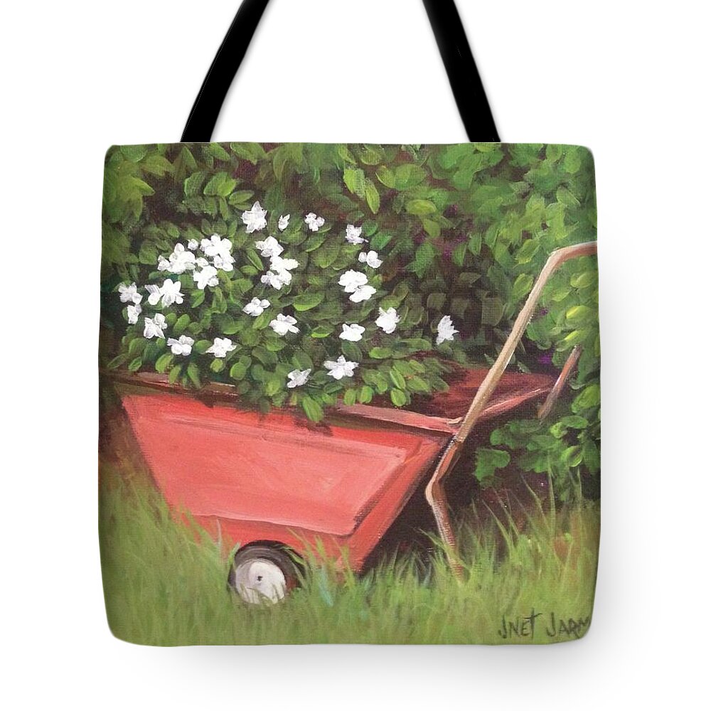 Flowers Tote Bag featuring the painting Eloise's Garden Cart by Jeanette Jarmon