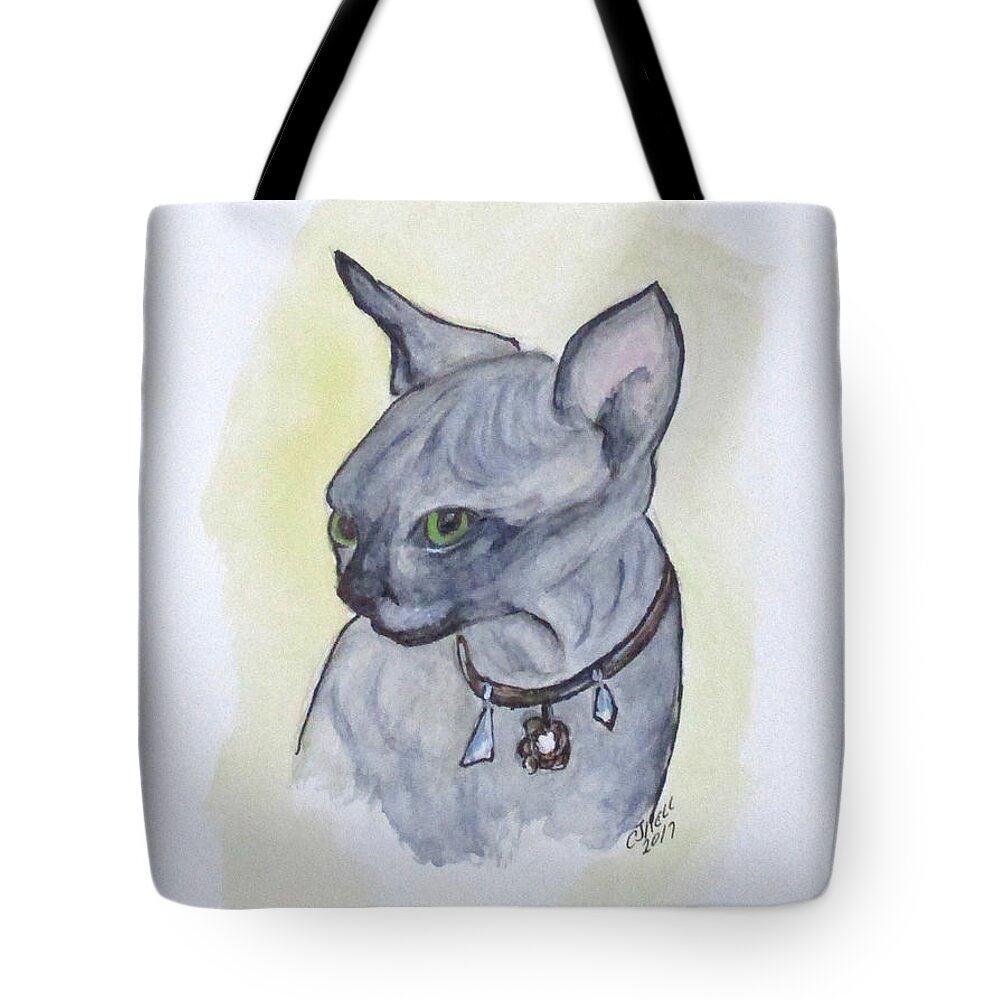 Sphynx Cat Tote Bag featuring the painting Else The Sphynx Kitten by Clyde J Kell