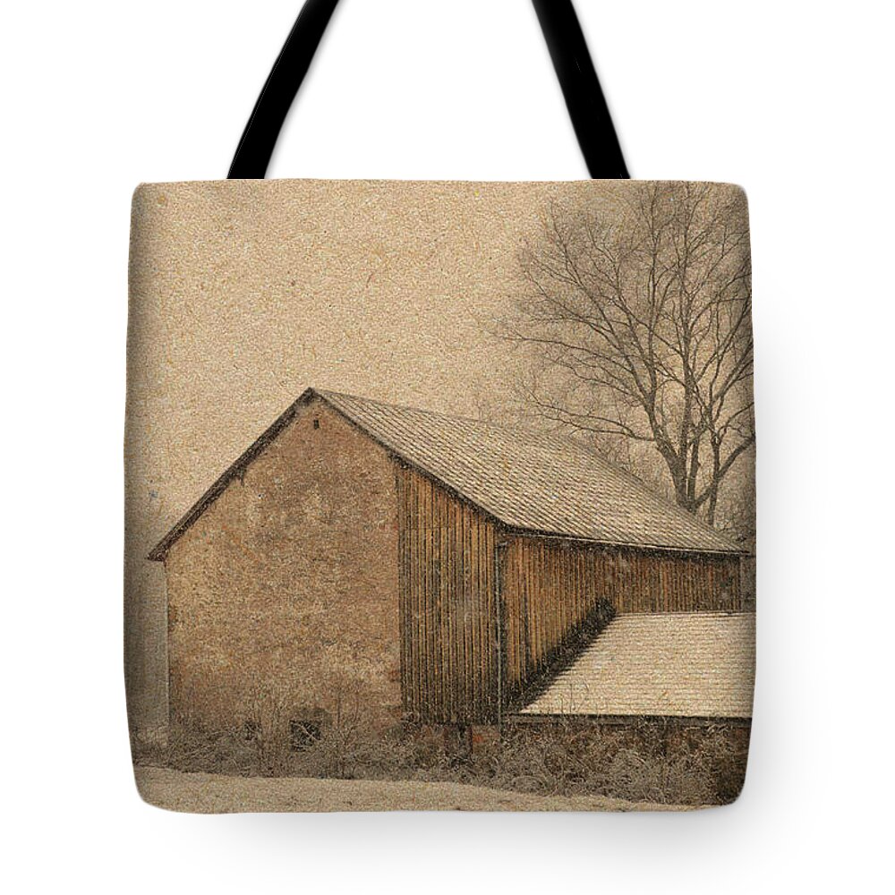 Barn Tote Bag featuring the mixed media Elverson Barn by Trish Tritz