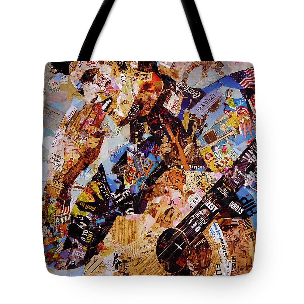 Elvis Presley Tote Bag featuring the painting Elvis Presley Collage art by Gull G