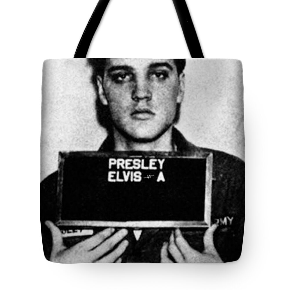 Elvis Presley Tote Bag featuring the painting Elvis Presley Mug Shot Vertical 1 by Tony Rubino