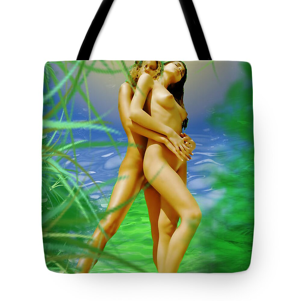 Nude Tote Bag featuring the painting Embraced by Thomas Oliver