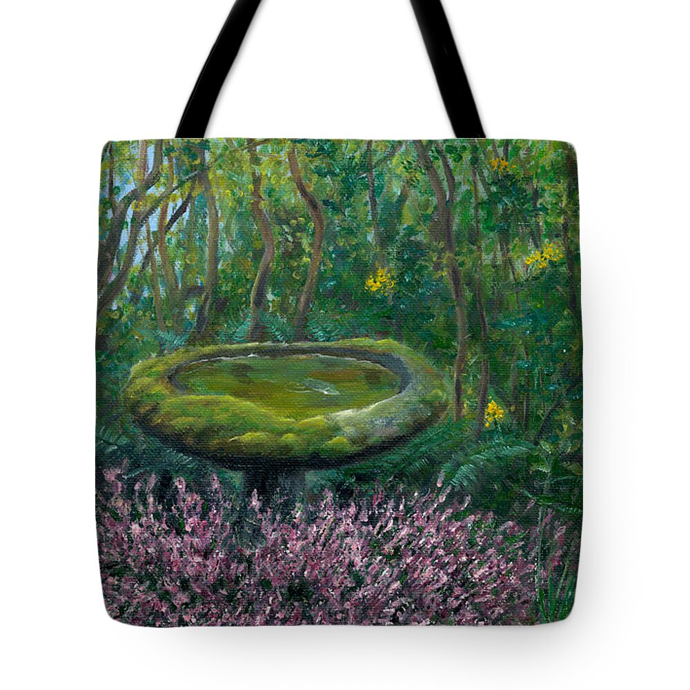 Bird Bath Tote Bag featuring the painting Embracing Moss by Marie-Claire Dole