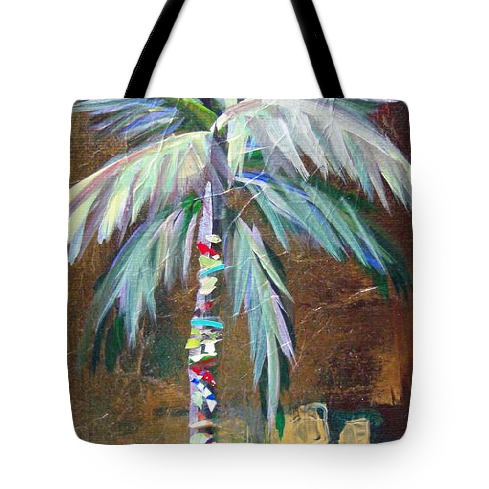 Palm Tote Bag featuring the painting Emerald Fire Palm by Kristen Abrahamson