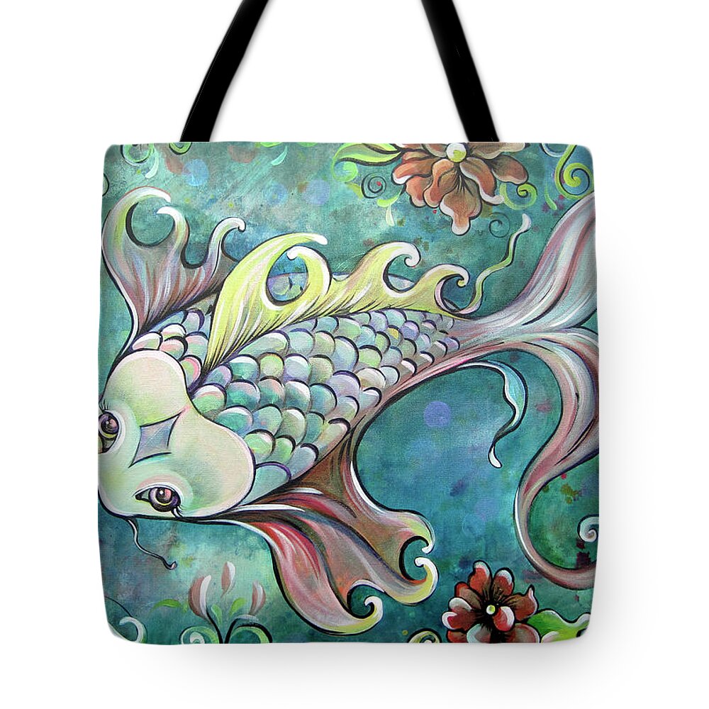 Koi Tote Bag featuring the painting Emerald Koi by Shadia Derbyshire