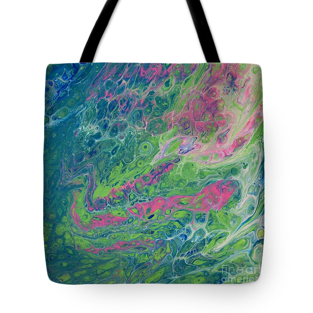 Blue Tote Bag featuring the painting Emerging Pink by Shelly Tschupp