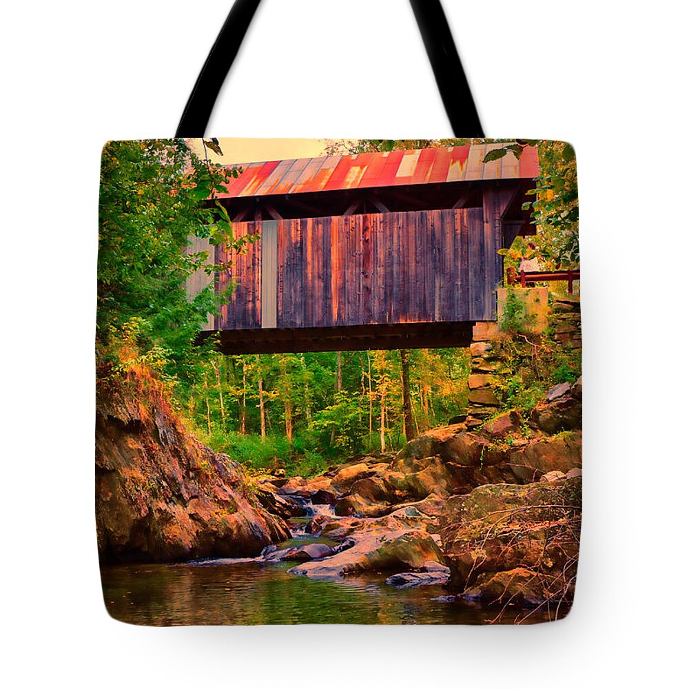Gold Brook Covered Bridge Tote Bag featuring the photograph Emily's covered bridge by Jeff Folger