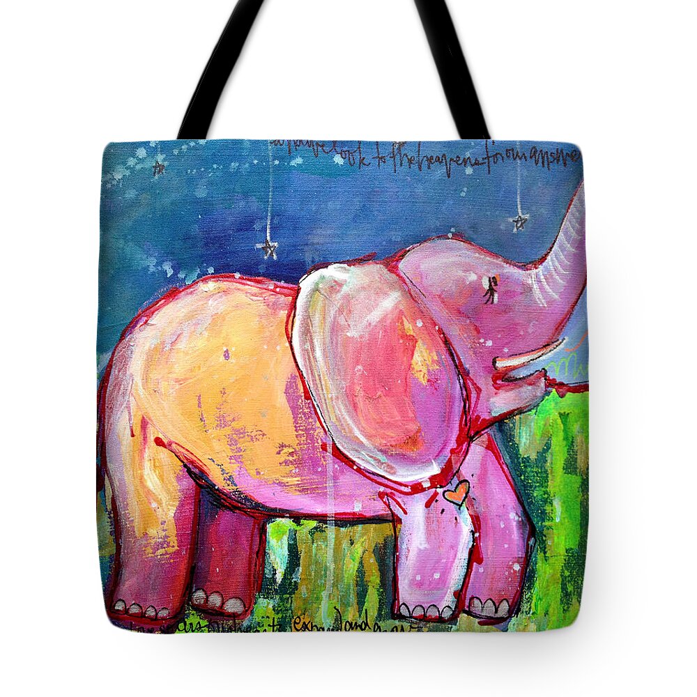Elephant Tote Bag featuring the painting Emily's Elephant 2 by Laurie Maves ART
