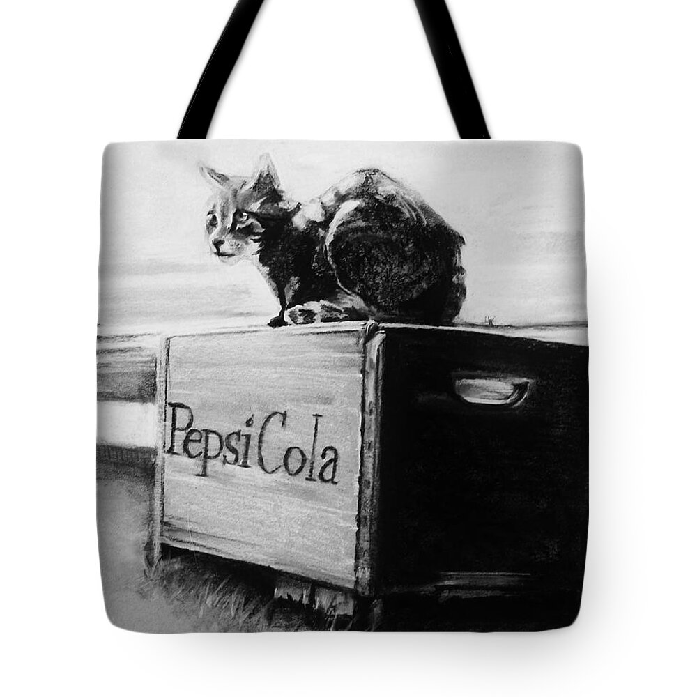 Cat Tote Bag featuring the drawing Emma by Jean Cormier