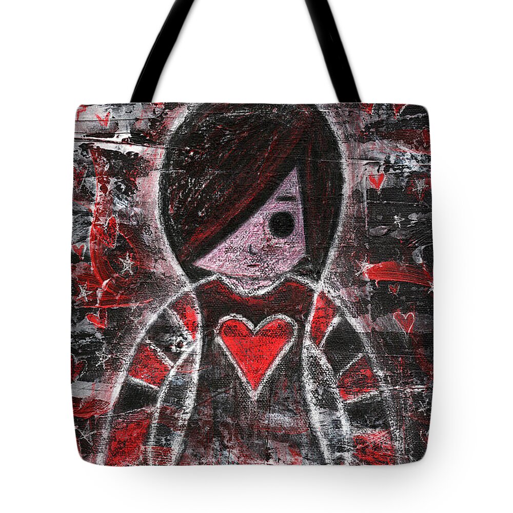 Emo Tote Bag featuring the mixed media Emo Girl by Roseanne Jones