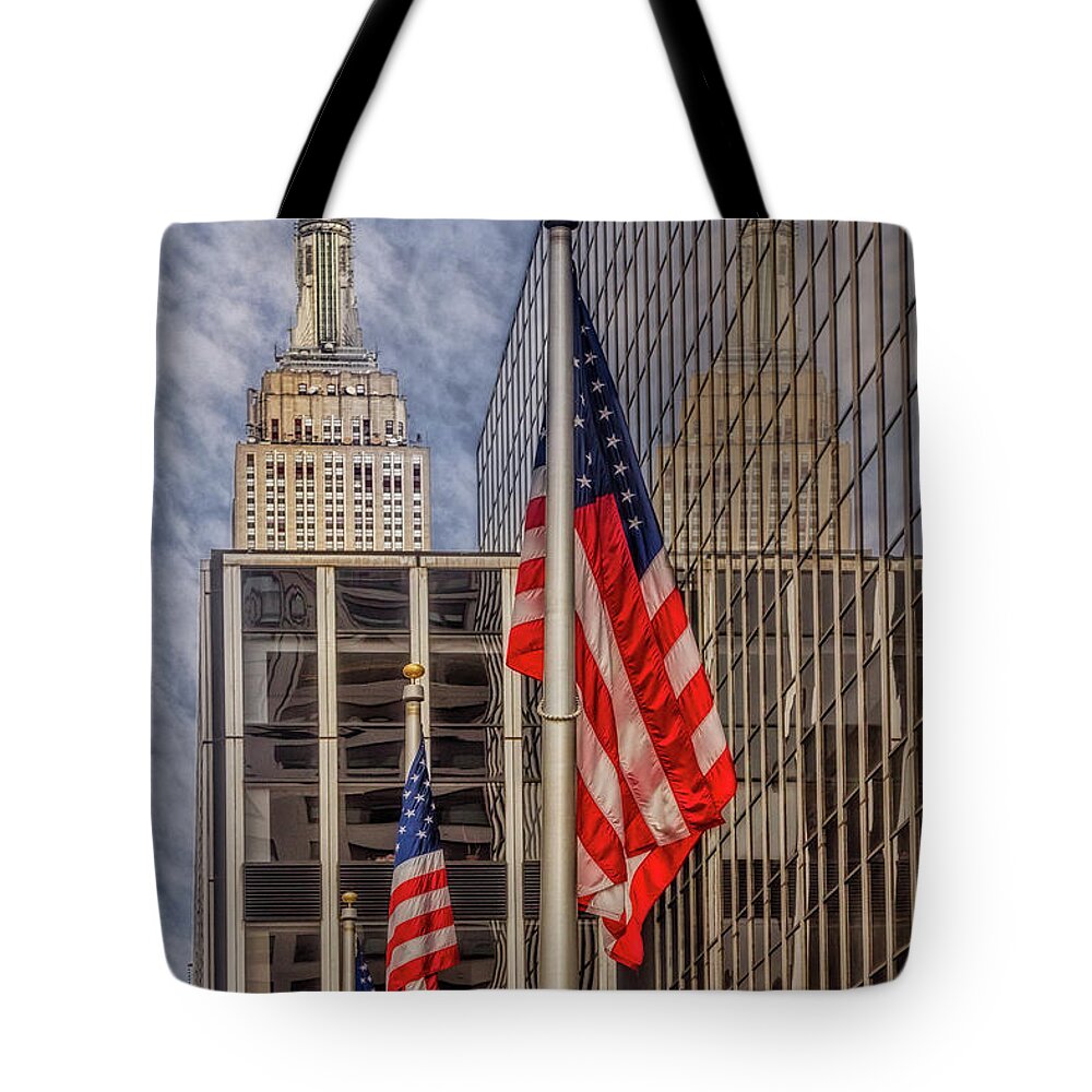 Empire State Building Tote Bag featuring the photograph Empire State NYC Reflections by Susan Candelario