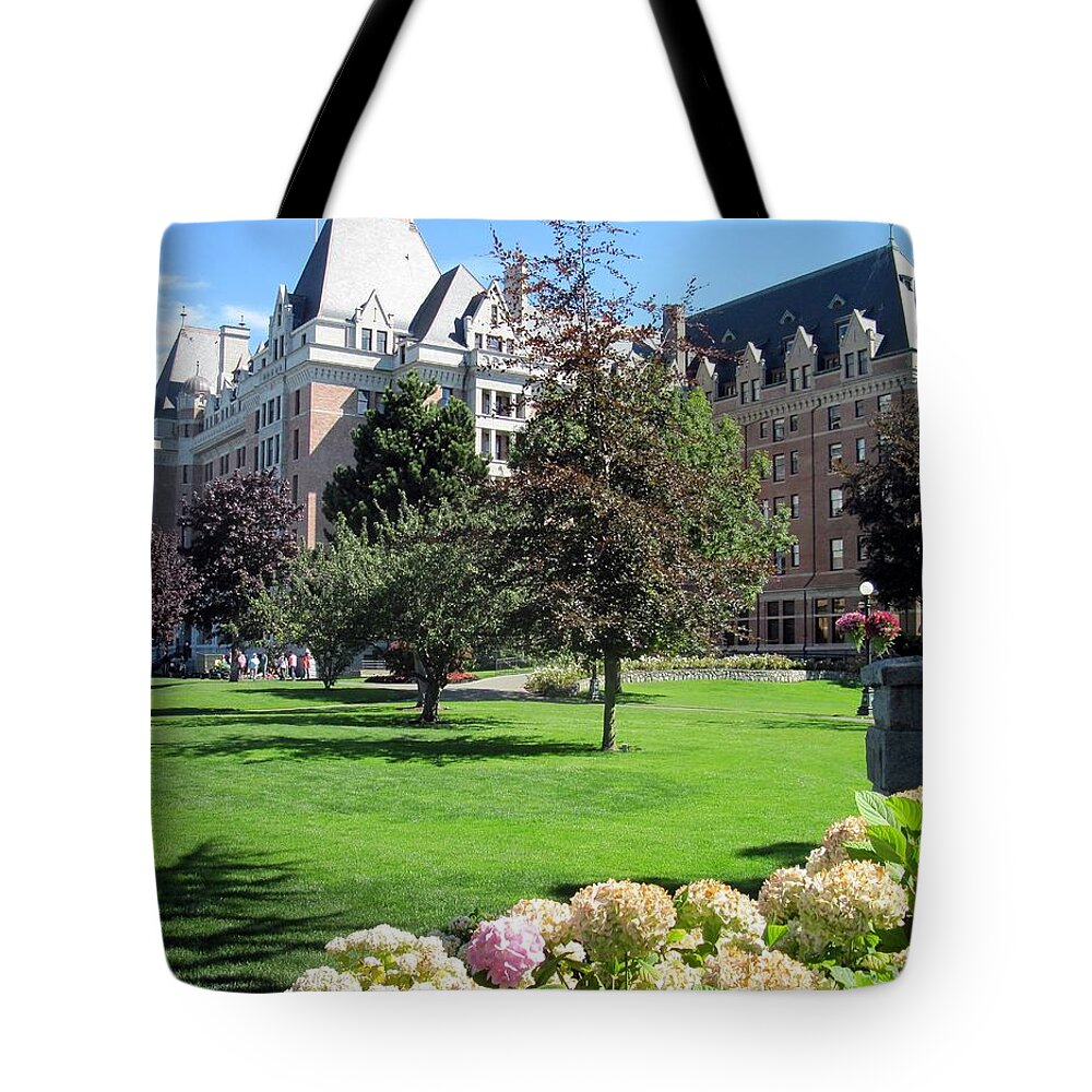 Victoria Tote Bag featuring the photograph Empress Hotel by Betty Buller Whitehead