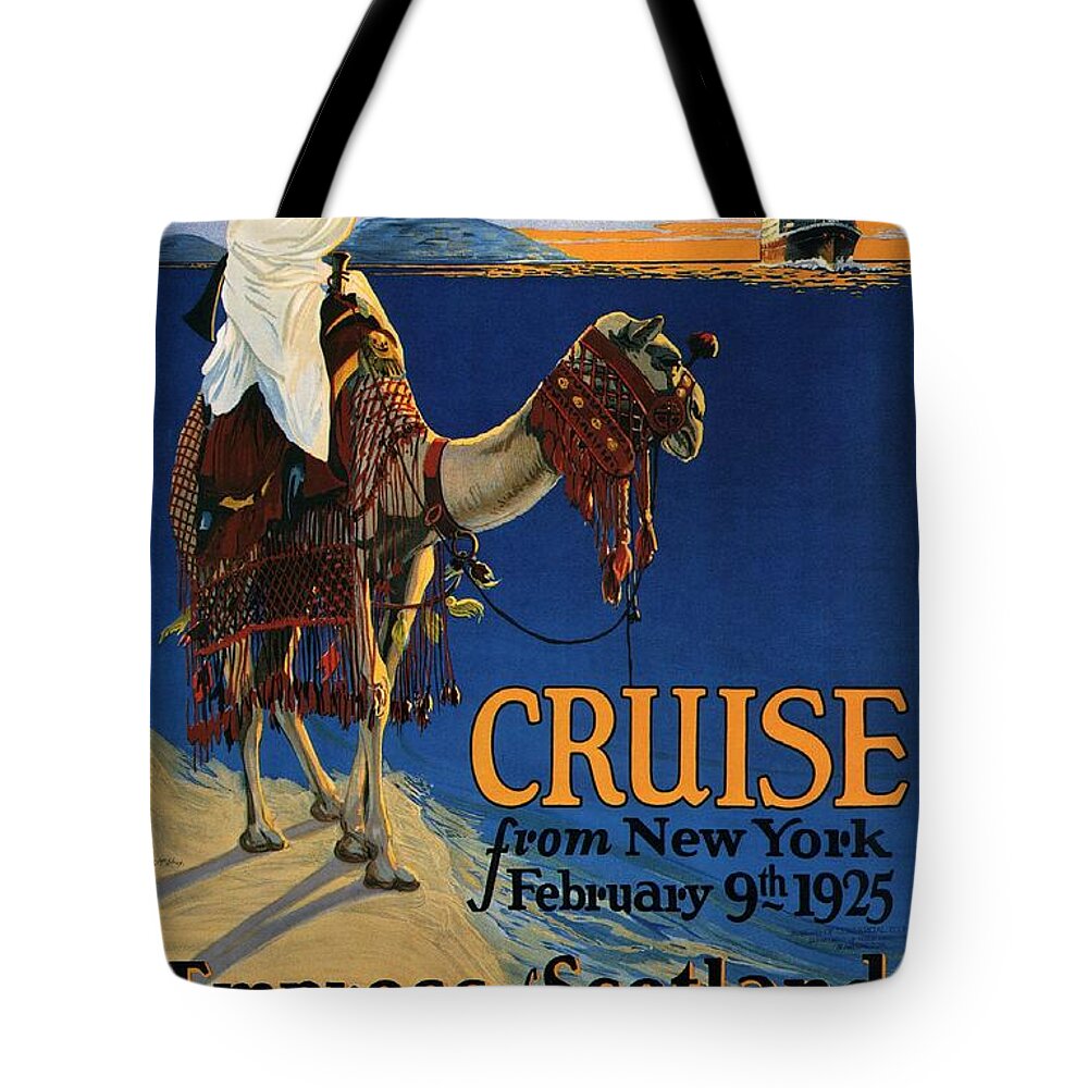 Mediterranean Cruise Tote Bag featuring the mixed media Empress of Scotland - Canadian Pacific - Mediterranean Cruise - Retro Travel Poster - Vintage Poster by Studio Grafiikka
