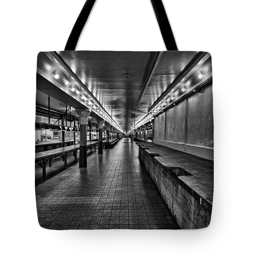 Market Tote Bag featuring the photograph Empty Pike Place Market in Seattle by Kyle Lee