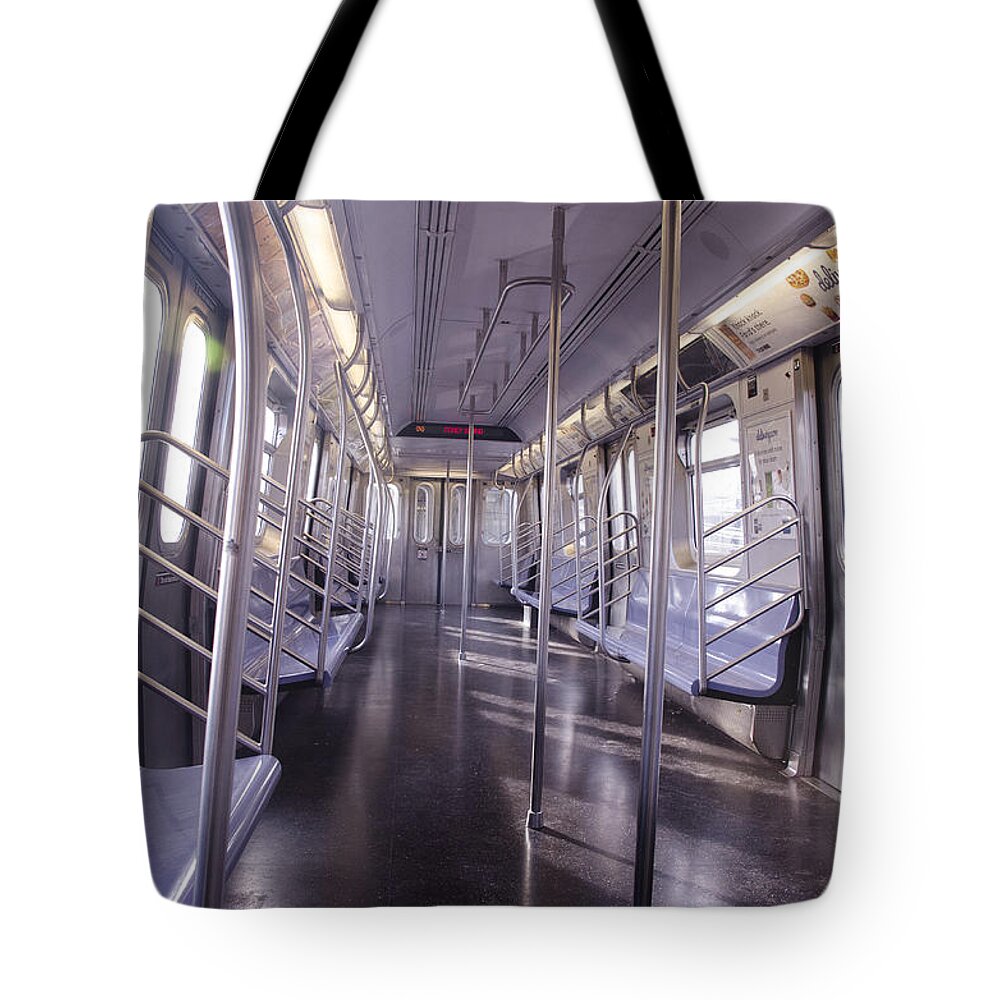 New York Tote Bag featuring the photograph Empty train to Coney Island by Erik Burg