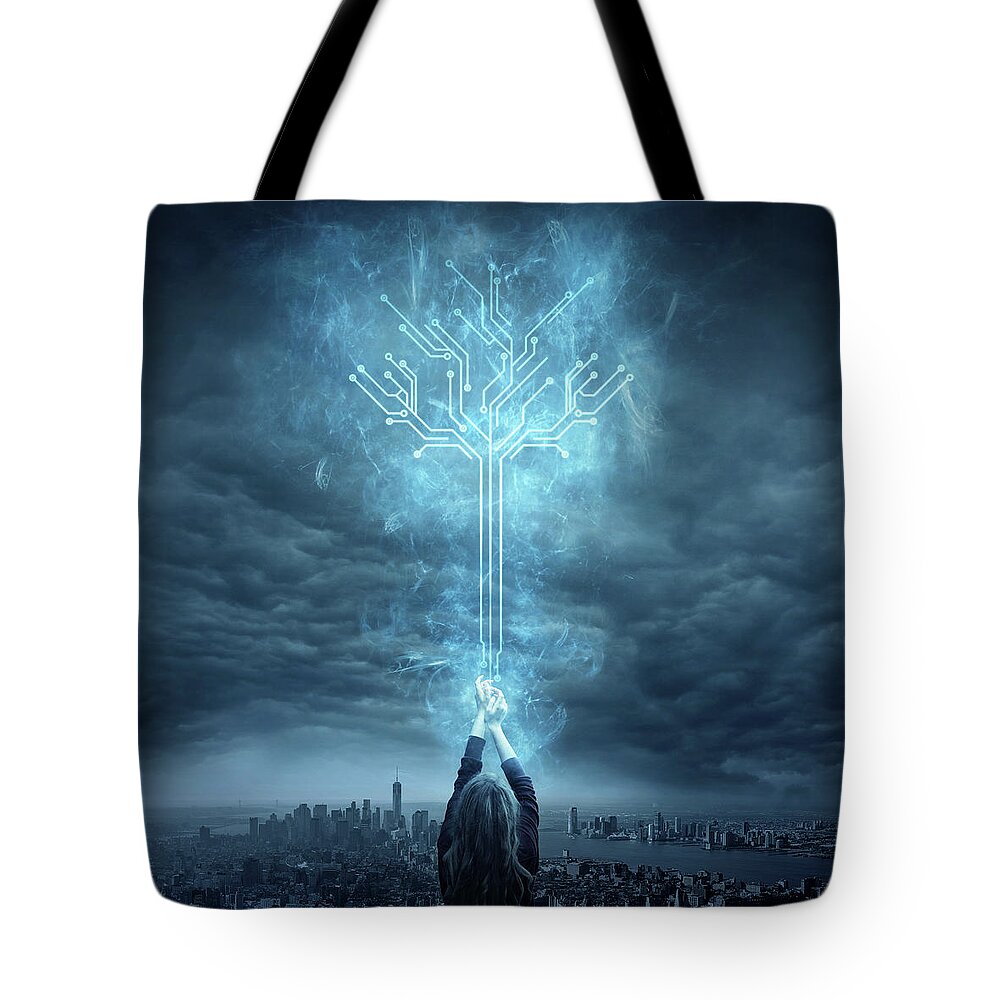 Blue Tote Bag featuring the digital art Energy by Zoltan Toth