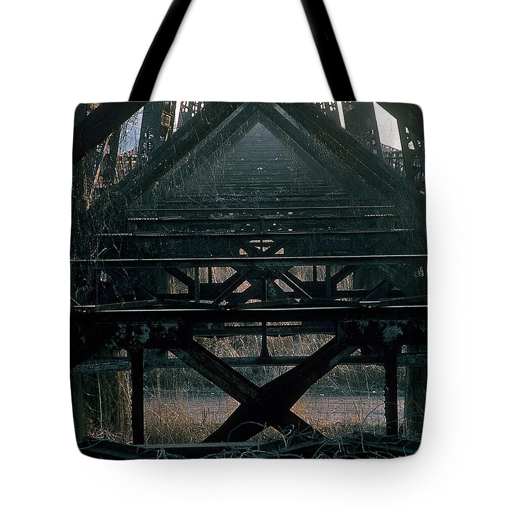 Steel Tote Bag featuring the photograph Engineered Angles by DArcy Evans