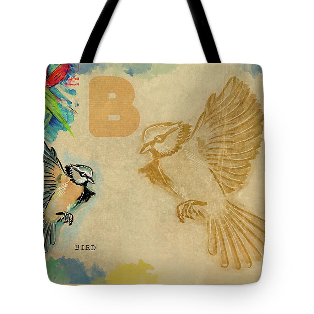 Educational Tote Bag featuring the drawing English alphabet , Bird by Ariadna De Raadt