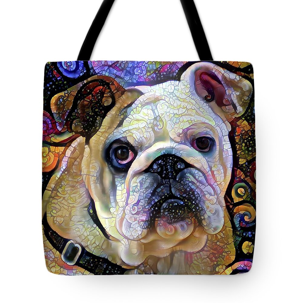 English Bulldog Tote Bag featuring the digital art English Bulldog Colorful Art by Peggy Collins