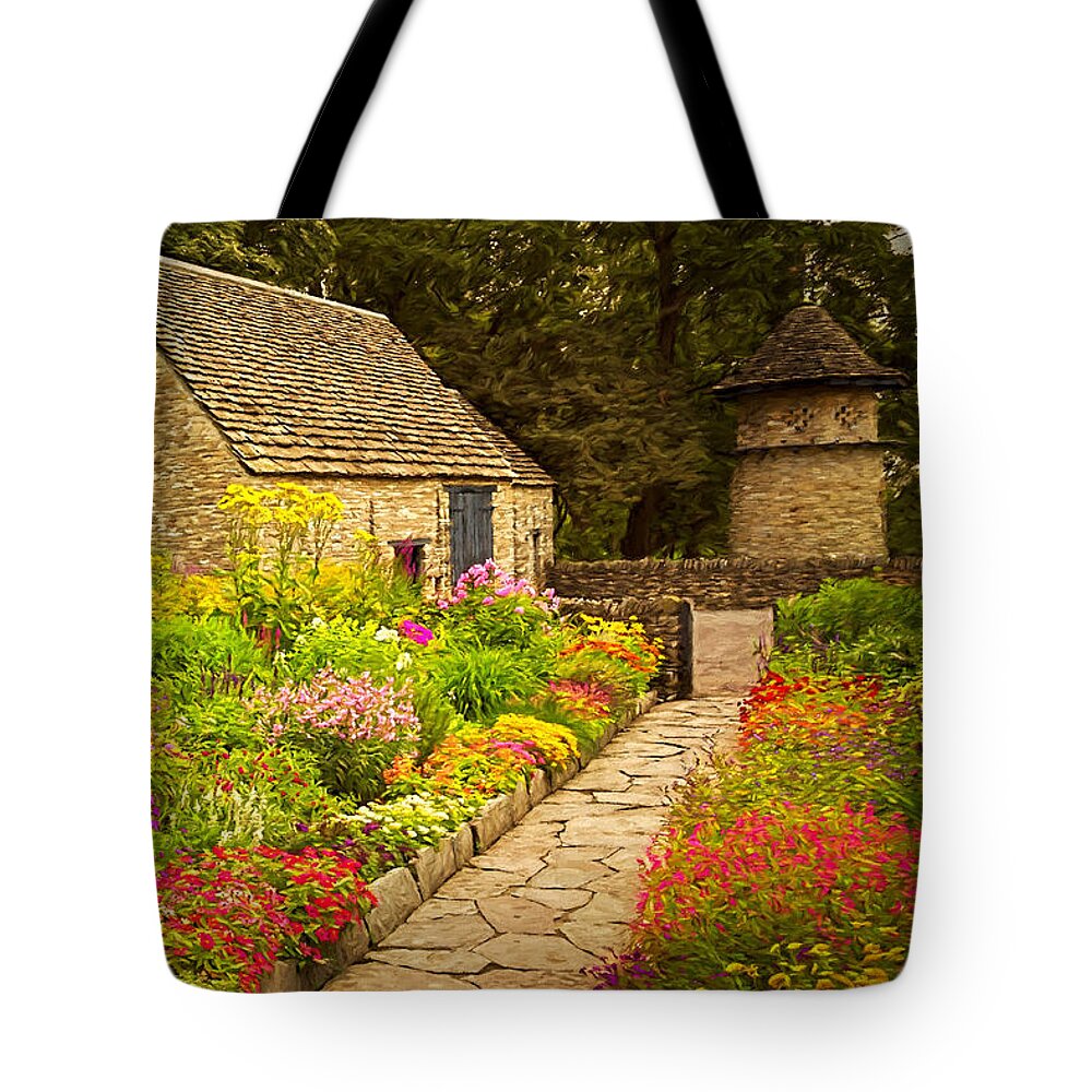 Cotswold Cottage Tote Bag featuring the photograph English Flower Garden by Susan Rissi Tregoning
