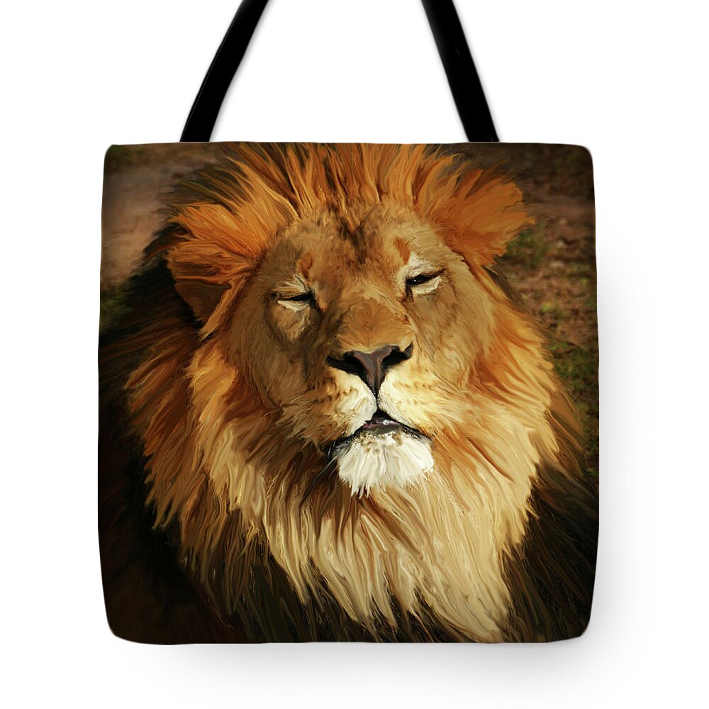 Lion Tote Bag featuring the photograph Enjoying the Day by Laurel Powell