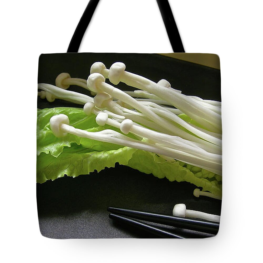 Mushrooms Tote Bag featuring the photograph Enoki Mushrooms by James Temple