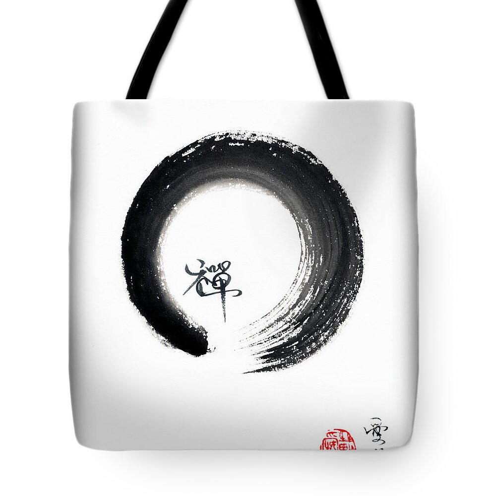 Enso Tote Bag featuring the painting Enso Zen by Oiyee At Oystudio