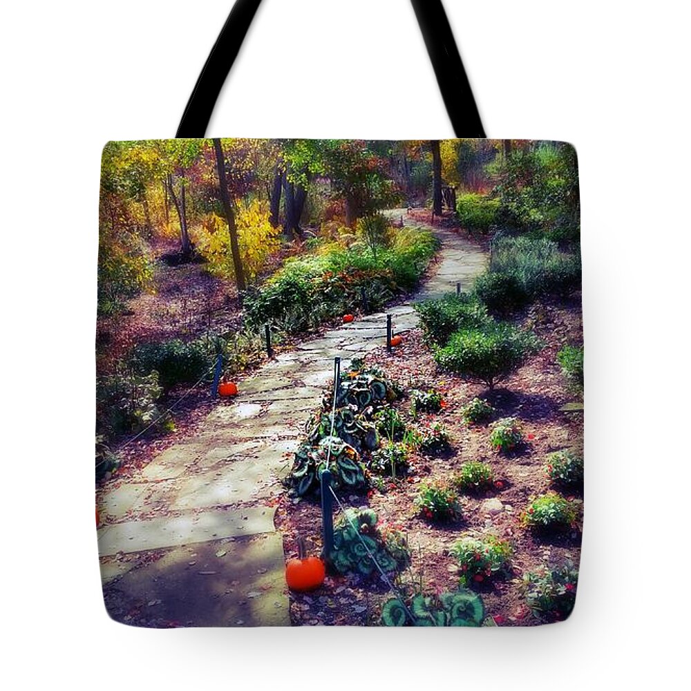 Garden Tote Bag featuring the mixed media Enter the Autumn Garden by Stacie Siemsen