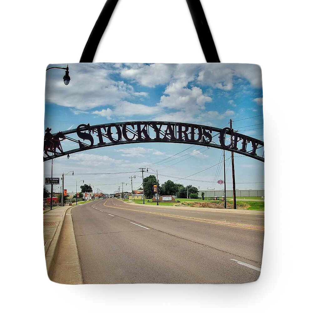 Stockyard Tote Bag featuring the photograph Entrance to Stockyards City by Buck Buchanan